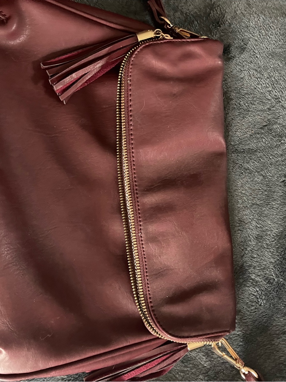 Women’s Burgundy Leather Purse with Tassel Detail
